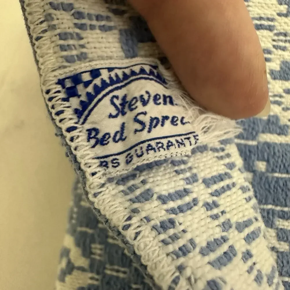 Stevens Vintage 70s Bedspread Coverlet Set of 2 Twin Size Blue White Floral